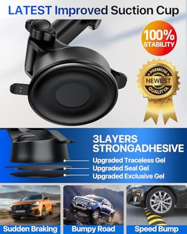 2025 Ultimate Car Phone Mount【98+LBS Strongest Suction & Military-Grade】【Patent & Safety Certs】 Cell Phone Holder Truck Stand for Dashboard Windshield Vent for iPhone 16 Pro Max Samsung (Black) - Image 9