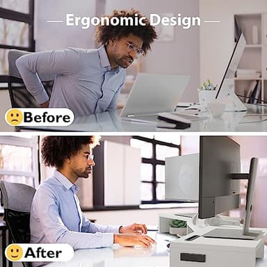 BONTEC Dual Monitor Stand for Desk, Adjustable Length and Angle Monitor Stand Riser with Smartphone Holder, Desk Shelf for Top of Desk, Computer Monitor Stand with Storage, Office Desk Organizer, White - Image 4