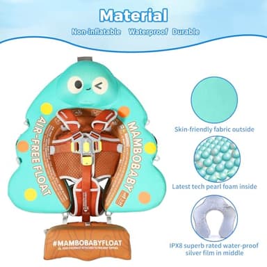 Mambobaby Non-Inflatable Baby Pool Float with Tail and Canopy UPF 50+ Sun Protection No Flip Over Infant Swim Float Skin-Friendly Mambo Float Swim Trainer Solid Baby Swimming Ring Aged 3-24 Months - Image 2