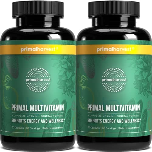 Primal Harvest 2 Pack, Multivitamin for Women and Men Vitamin A, Vitamin C, Vitamin D and E, Vitamin B12, B6, Biotin, Zinc Supplements, 60 Capsules - Image 1