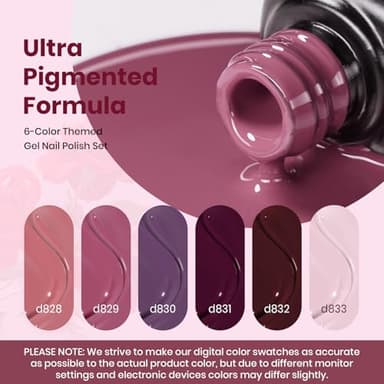 Beetles Burgundy Purple Gel Nail Polish Set - 6 Color Fall Dark Purple Maroon Mauve Plum Gel Polish Kit, Soak Off UV LED Nail Gel for Autumn Manicure Nail Art Gifts for Women - Image 3