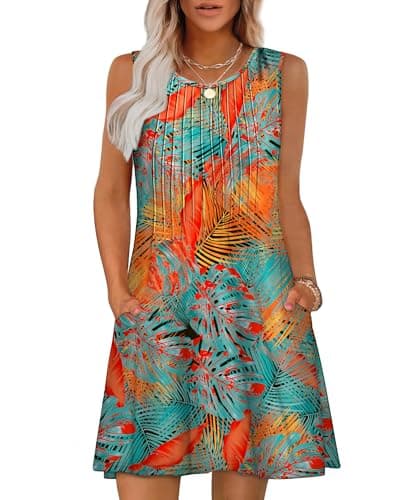 Summer Dresses for Women 2025 Boho Italian Dress School Outfits for Teachers Women's Clothing Fashion Beach Vacation Clothes Hawaiian Dresses Loose Casual Sundress Floral Easter Orange L - Image 1