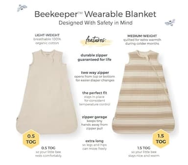 Burt's Bees Baby Beekeeper Infant Wearable Blanket, 100% Organic Cotton Unisex, Girl, Boy Swaddle Transition Sack - Light Weight 0.5 TOG or Medium Weight 1.5 TOG - Newborn Essentials Sleep Clothes - Image 2