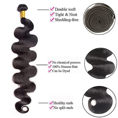 Body Wave Bundles Human Hair 26 28 30 Inch 100% Unprocessed Human Hair Bundles 12A Brazilian Virgin Hair Weave Body Wave 3 Pieces Natural Black Color 300G - Image 2
