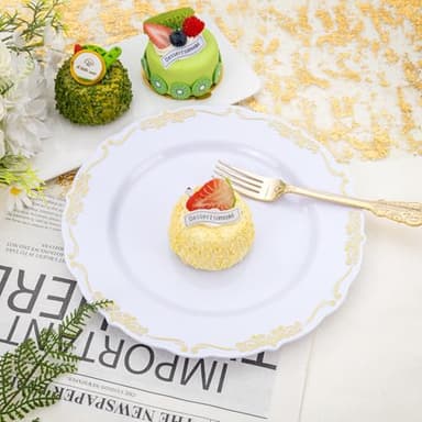 DaYammi 60PCS White and Gold Plastic Plates, Thanksgiving Plates Disposable Heavy Duty Disposable Platos Premium 10inch White Dinner Platos Hard Plastic Plate for Party Wedding Bridal Shower - Image 9