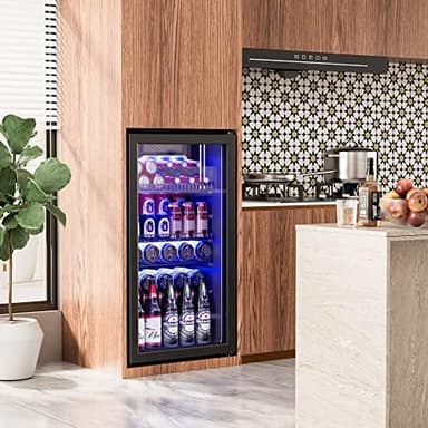 Manastin Beverage Refrigerator Cooler-120 Cans Freestanding Mini Fridge Cooler with Glass Door, Adjustable Shelves & Digital Temperature Display for Soda, Wine or Beer (Black, 3.2 Cu.Ft - Image 6