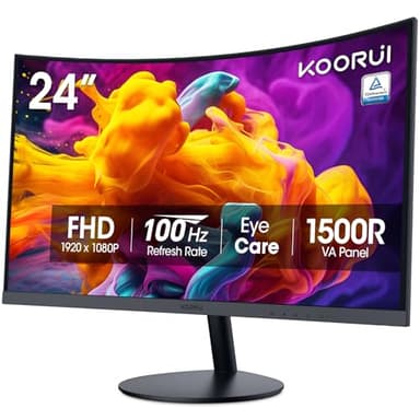 KOORUI 24 inch Curved Monitor, Full HD 1080P Curved Computer Monitor, 100Hz 1500R PC Screen, TÜV Rheinland Certified, HDMI VGA, Tilt Adjustment, LCD Display, Eye Care, Black 24N5CA - Image 1