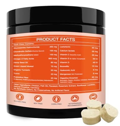 NATURE TARGET Glucosamine Joint Supplement for Dogs, Chondroitin, Omega-3, MSM, Hemp, Turmeric for Pain Relief, Dog Joint Supplement with Calcium for Bone Health, 120 Chicken Flavored Crunchy Chews - Image 8