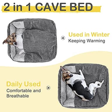 GASUR Dog Beds for Large Medium Small Dogs, Rectangle Cave Hooded Blanket Puppy Bed, Luxury Anti-Anxiety Orthopedic Cat Beds for Indoor Cats, Warmth and Machine Washable (25 inches, Grey) - Image 2