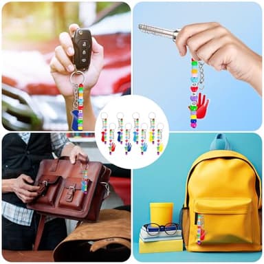 Cinrobiye 24 Set Fathers Day DIY Keychain Craft Kits Father’s Day Bead Keychain Kit Making Crafts Adjustable Dad Letter Colored Beads Strings Acrylic Tie Handprint Keyrings for Fathers Birthday Gifts - Image 5