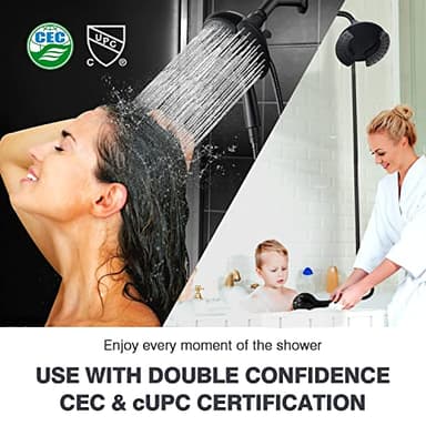 Shower Head with Handheld High Pressure: 2-IN-1 Shower Head with 7.2" Rainfall Shower & Handheld Shower Head with Hose Black, Shower Trim Systems - Image 6