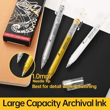 GETHPEN White Gel Pens, 1.0mm Extra Fine Point Gel Ink Pen Set – Opaque Archival Ink Pens for Black Paper Drawing, Bullet Journaling & Artists Drawing, 3 Pack - Image 4