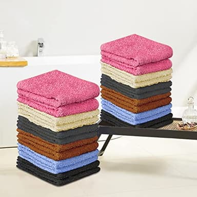 QUBA LINEN 100% Cotton Washcloth Set – Soft, Absorbent Face Towels for Bathroom & Gym Use – Reusable, Durable & Machine Washable Wash Cloths - Multi-Color, 12x12 Inches, Pack of 24 - Image 5