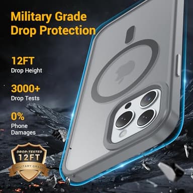 Temdan for iPhone 15 Pro Max Case, Compatible with Magsafe, Anti-Yellowing, Military-Grade Protection, Shockproof Slim Magnetic Phone Case Cover, Gray - Image 4