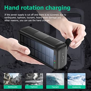 boogostore Solar Charger Power Bank 63200mAh, Portable Charger with Dual Outputs & Dual Inputs 4 LEDs Flashlight, Hand Crank Power Bank Fast Charging Battery Pack for Outdoor Camping Survival Gear - Image 5