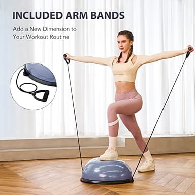 ZELUS Balance Ball Trainer with Resistance Bands and Foot Pump, Inflatable Yoga Ball for Home Gym Workouts, 23 Inch Exercise Half Ball for Balance Training Core Strength Fitness More, 330lb Cap (Dutch - Image 3
