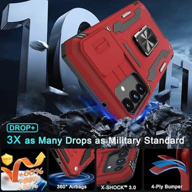 DEERLAMN Case for Samsung Galaxy A16 5G with Slide Camera Cover+Screen Protector (1 Pack), Rotated Ring Kickstand Military Grade Shockproof Protective Cover-Red - Image 3