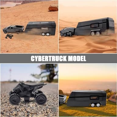 Cybertruck Model: 1/32 Diecast Metal Pick-Up Truck Trailer Toy with Motorcycle with Lights and Sounds for Boys, Ages 3 and Up (Gray, Pickup Trailer with RV - Image 4