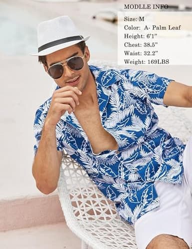 COOFANDY Men Cotton Linen Shirts Short Sleeve Button Down Relaxed Fit Floral Beach Shirts - Image 3