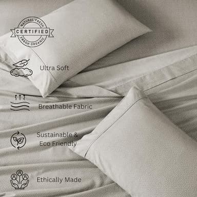 LANE LINEN 100% Organic Cotton Sheets California King Size, Low Pilling Fade Resistant Naturally Cooling Cal King Bedding Set, Soft & Comfy Sustainably Produced Printed Cotton Sheets - Snowdrop - Image 4