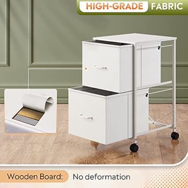 DEVAISE 2 Drawer Mobile File Cabinet, Rolling Printer Stand with Open Storage Shelf, Fabric Vertical Filing Cabinet fits A4 or Letter Size for Home Office, White - Image 6