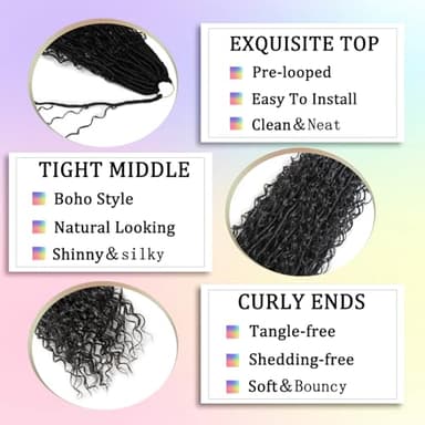 Boho Faux Locs Crochet Hair 24 Inch Goddess Locs 8 Packs Boho Soft Locs Crochet Hair with Curly Ends Pre-looped Long Bohemian River Locs Crochet Hair for Black Women(24Inch, 1B) - Image 2