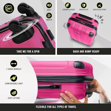 Kenneth Cole REACTION Out of Bounds Lightweight Hardshell 4-Wheel Spinner Luggage, Magenta, 20-Inch Carry On - Image 7