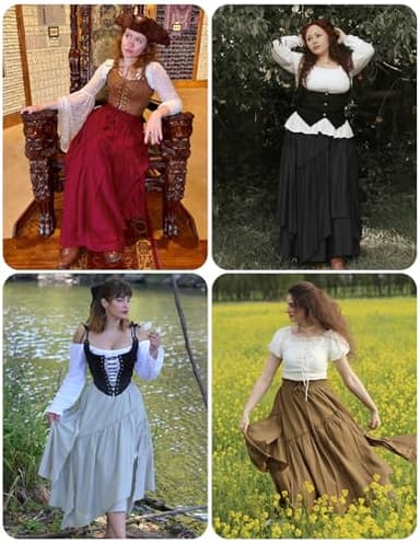 Scarlet Darkness Long Skirts for Women Renaissance Costume Pirate Maxi Skirt Plus Size with Pockets Black XL - Image 5
