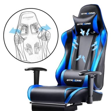 GTRACING Gaming Chair with Footrest, Ergonomic Computer Game Desk Chair, Reclining Game Chair Seat Height Adjustment, Swivel Rocker with Headrest and Lumbar (Blue) - Image 5