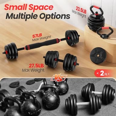 Adjustable dumbbell set, 45lbs Free Weights set with upgraded nut, 5 in 1 Weight Set Used as Kettlebells, Barbell, Push up Stand, Fitness Exercise for Home Gym Suitable Men/Women - Image 4