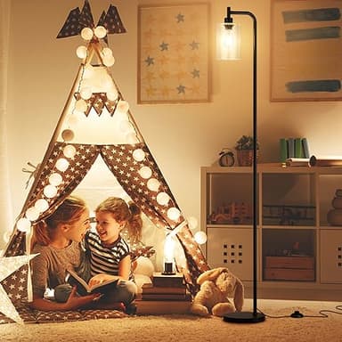 Ziisee Floor Lamps for Living Room - Standing Lamp with Seeded Glass Shade, Modern Floor Lamp with LED Bulbs, Industrial Floor Lamp for Bedroom, Black Tall Lamp for Office(Light Bulb Included) - Image 3