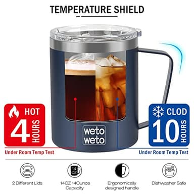 WETOWETO 14 oz Coffee Mug, Vacuum Insulated Camping Mug with Lid, Double Wall Stainless Steel Travel Tumbler Cup, Thermal Coffee Mug, Powder Coated Navy Blue - Image 4