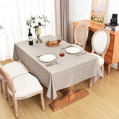 Fitable Faux Linen Tablecloths Rectangle 60 x 120 Inch - 2 Pack Neutral Table Clothes for 8 Foot Tables, Nature Faux Burlap Kitchen Table Covers for Dining, Party, Farmhouse, Banquet, Buffet - Image 7