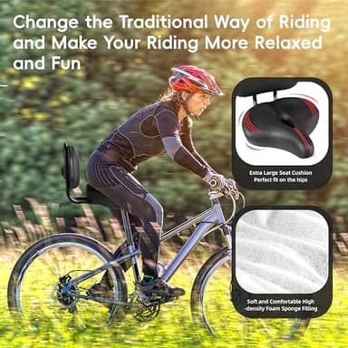COOLWUFAN Oversized Bike Seat with Backrest for Peloton Bike, Wide Bicycle Saddle Compatible with Peloton, Road, Exercise, Tricycle, Electric Bike - Image 4