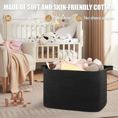 OIASKET 118L Extra Large Blanket Basket, 24.8"x17.7"x16.2" Woven Rope Baskets for Storage, Nursery Blanket Storage for Living Room, Toy Basket with Handle Organizing Comforter Cushions Pillows, Black - Image 4