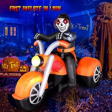 6 FT Halloween Inflatable Skeleton Ghost Riding on Motorcycle Bike, Blow Up Outdoor Decoration Clearance with Built-in LED Lights for Yard Garden Lawn Home Party Decorations - Image 4