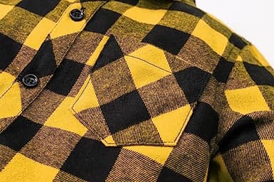 Cromoncent Men's Casual Plaid Flannel Long Sleeve Button Down Shirt,Yellow Black,Large - Image 5