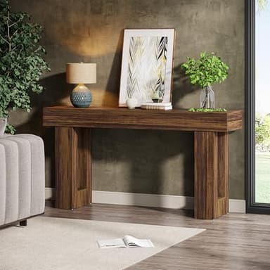 Tribesigns 63-Inch Long Console Table, Wooden Rectangular Sofa Table Behind The Couch, Farmhouse Entryway Table for Entrance, Hallway, Living Room (Rustic Brown) - Image 3