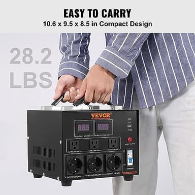 VEVOR Voltage Converter Transformer, 5000W, Heavy Duty Step Up/Down Transformer, Convert from 110 Volt to 220 Volt and from 220 Volt to 110 Volt, with US Outlet EU Outlet 5V USB Port, CE Certified - Image 6