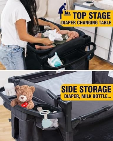 BEKA 4 in 1 Baby Bassinet Bedside Sleeper, Baby Bedside Crib 4 Functions, Bedside Bassinet Crib Sleeper, Playard, Changing Table, Baby Bassinet for Newborn Baby - Image 6