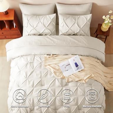 CozyLux King Size Comforter Set Beige, 7 Pieces Bed in A Bag Beige Comforter King Size, Pinch Pleat Bedding Set with All Season Comforter, Sheets, Pillowcases & Shams - Image 2