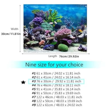Zerodis PVC Adhesive Aquarium Fish Background Poster,Landscape Wallpaper Painting Sticker Underwater Decor(76 * 30cm) - Image 3
