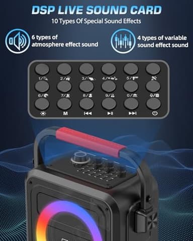Karaoke Machine,Karaoke Machine for Adults & Kids,Portable Karaoke Speaker with 2 Wireless Microphones,PA System Supports Live/TF Card/USB/AUX//REC/TWS - Image 7