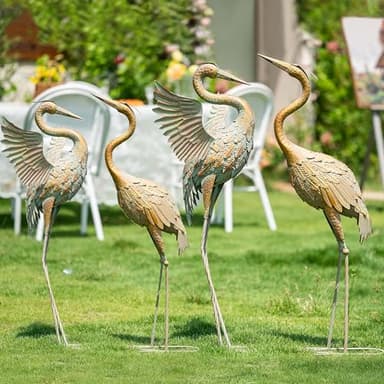 TERESA'S COLLECTIONS Garden Decor, Set of 2 Cranes Garden Decor, 33-39", Elegant Cranes with Golden Painting, Waterproof Metal Garden Statue, Herons Gifts Birthday Gifts for Women Mom - Image 8