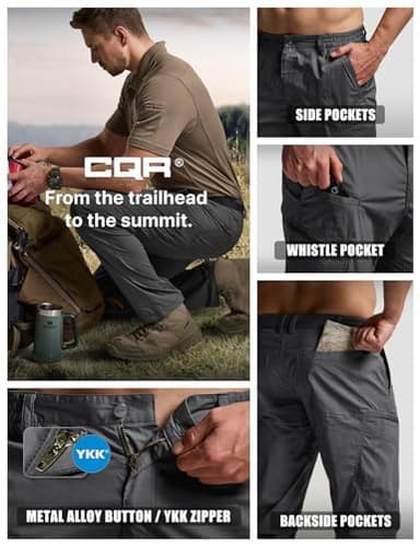 CQR Men's Quick Dry Tactical Pants, Water Resistant Outdoor Pants, Lightweight Stretch Cargo Work Hiking Pants, Runyon Cargo Pants Charcoal, 34W x 32L - Image 9