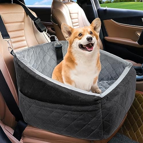NEEZUKAR Dog Car Seat for Small Dogs,Detachable Washable Dog Booster Seat Under 30lbs, Pet Car Seat Travel Bed with Storage Pockets and Dog Safety Belt (Black/Grey) - Image 1