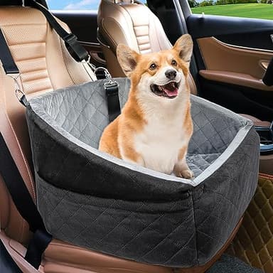 NEEZUKAR Dog Car Seat for Small Dogs,Detachable Washable Dog Booster Seat Under 30lbs, Pet Car Seat Travel Bed with Storage Pockets and Dog Safety Belt (Black/Grey) - Image 1