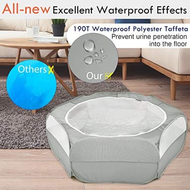 Pawaboo Small Animals Playpen, Waterproof Small Pet Cage Tent with Zippered Cover, Portable Outdoor Yard Fence with 3 Metal Rod for Chick/Kitten/Puppy/Guinea Pig/Rabbits/Hamster/Chinchillas,Light Gray - Image 4