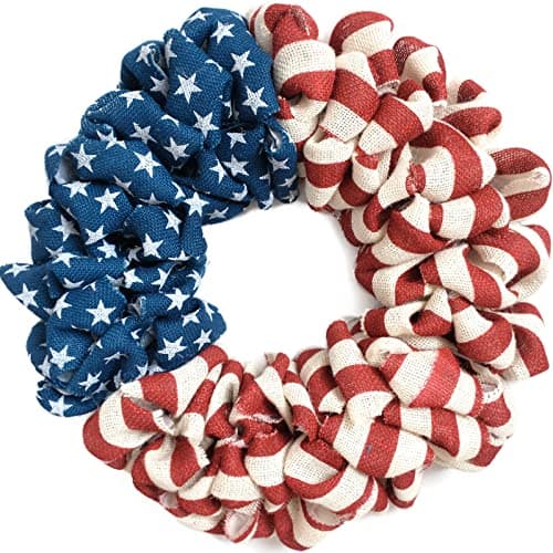 20Inch Patriotic Burlap Wreath, 4th of July Summer Burlap Stripe and Stars Printed Wreath for The Front Door, Handcrafted Memorial Day American Flag Printed Home Decoration for Indoor and Outdoor - Image 1