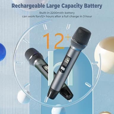 HWWR Wireless Microphones, Professional UHF Dual Microphones for Karaoke, Wireless Dynamic Microphone System Set with Rechargeable Receiver,Plug and Play, Speech, Wedding, Church, PA System - Image 2